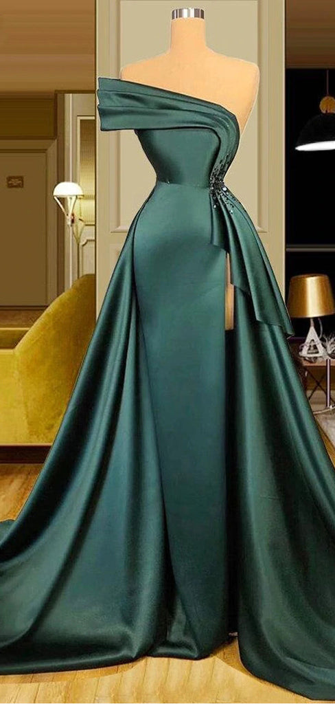 Emerald Green Mermaid Sweetheart High Slit Cheap Long Prom Dresses,12707