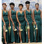 Emerald Green Mermaid V-neck High Slit Cheap Long Bridesmaid Dresses,WG1247