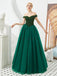 Emerald Green Off Shoulder A-line Long Evening Prom Dresses, Evening Party Prom Dresses, 12129