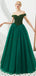 Emerald Green Off Shoulder A-line Long Evening Prom Dresses, Evening Party Prom Dresses, 12129