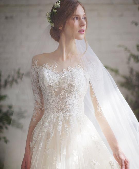 Fairy Long Sleeves A-line Lace Wedding Dresses, Cheap Wedding Gown, WD682