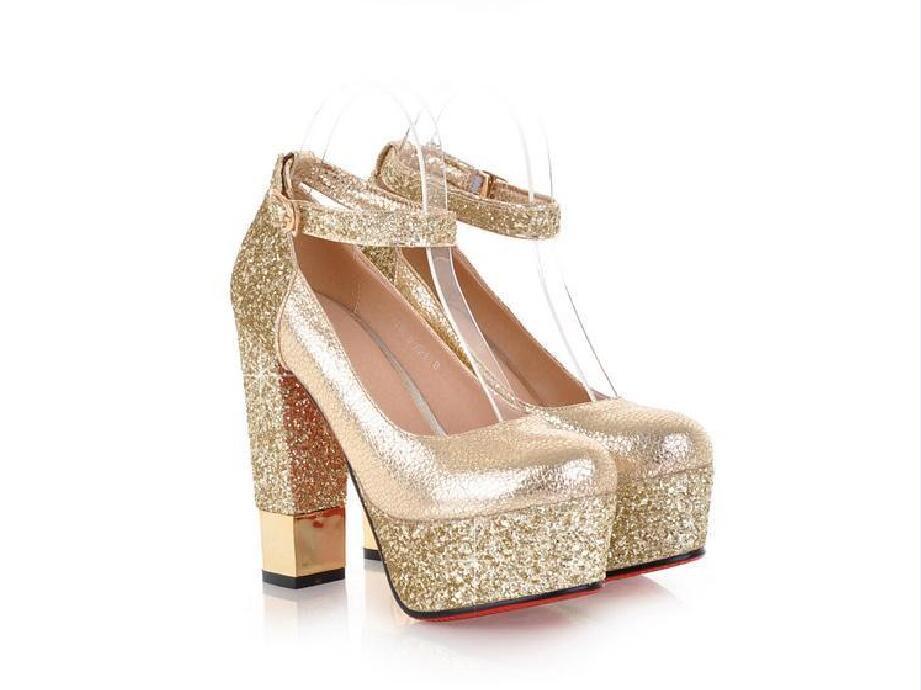 Fashion High Heels Round Pointed Toe Sequin Wedding Bridal Shoes, S035