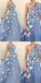 Floral Blue A-line One Shoulder Cheap Long Prom Dresses Online,12604