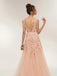 Floral Champagne A-Line Jewel Sleeveless Long Prom Dresses Online,Dance Dresses,12444