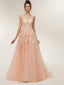 Floral Champagne A-Line Jewel Sleeveless Long Prom Dresses Online,Dance Dresses,12444