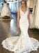 Floral Mermaid Backless V-neck Straps Handmade Lace Wedding Dresses,WD751