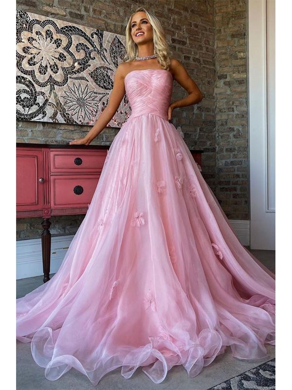 Floral Pink A-line Sweetheart Long Prom Dresses Online, Evening Party Dresses,12472