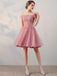 Floral Pink Off Shoulder Short Homecoming Dresses Online, Cheap Short Prom Dresses, CM851