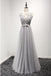 Formal Fashion Gray Lace Beaded Tulle Evening Prom Dresses, Cheap Party Prom Dresses, Custom Long Prom Dresses, Cheap Formal Prom Dresses, 17144