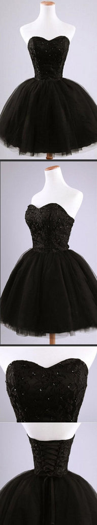 Formal lace little black dress, short homecoming prom dresses, CM0024