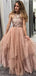 Glittery Sequin Halter A-line Tulle Cheap Long Evening Prom Dresses, Cheap Sweet 16 Dresses, 18365