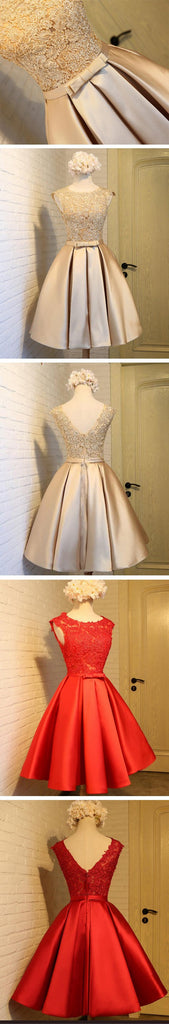 Gold Lace High Neckline Cap Sleeve Homecoming Prom Dresses, Affordable Short Party Prom Dresses, Perfect Homecoming Dresses, CM291