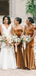 Gold Mermaid Off Shoulder High Slit Cheap Long Bridesmaid Dresses Online, WG968