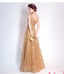 Gold Sequin Lace See Through Cheap Long Evening Prom Dresses, Cheap Custom Sweet 16 Dresses, 18528