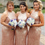 Gold Sequin Mermaid Halter Cheap Long Bridesmaid Dresses Online, WG283