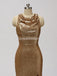 Gold Sequin See Through Halter Mermaid Long Cheap Bridesmaid Dresses Online, WG598
