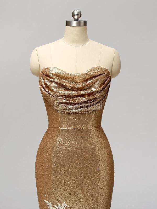 Gold Sequin Sweetheart Mermaid Cheap Bridesmaid Dresses Online, WG597