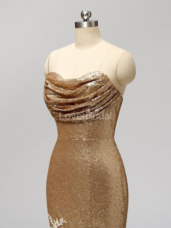 Gold Sequin Sweetheart Mermaid Cheap Bridesmaid Dresses Online, WG597
