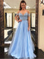 Gorgeous Blue A-line Cold Shoulder Maxi Long Prom Dresses,Evening Dresses,12917