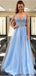 Gorgeous Blue A-line Cold Shoulder Maxi Long Prom Dresses,Evening Dresses,12917