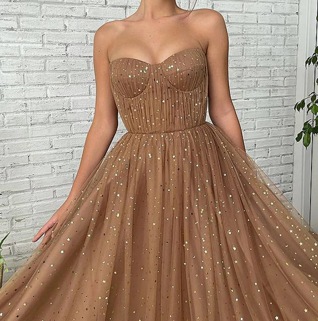 Gorgeous Brown A-line Sweetheart Maxi Long Prom Dresses,Evening Dresses,12971