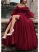 Gorgeous Burgundy A-line High Slit Cheap Maxi Long Prom Dresses,13066