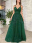 Gorgeous Green A-line V-neck Cheap Long Prom Dresses Online,12886