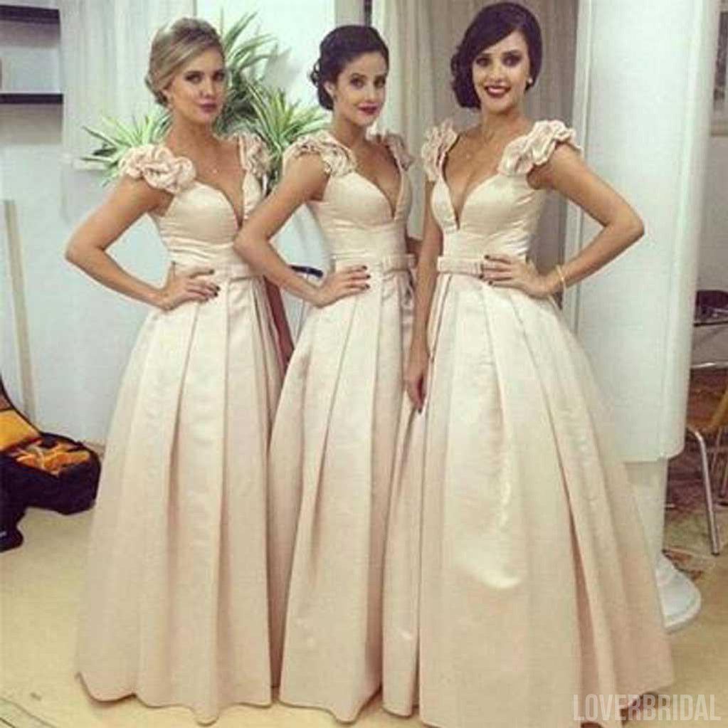 Gorgeous Off Shoulder V-Neck Sexy Affordable Wedding Party Bridesmaids Long Ball Gown, WG098