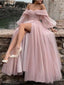 Gorgeous Pink A-line High Slit Cheap Maxi Long Prom Dresses,13067