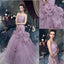 Gorgeous Strapless Mermaid Light Purple Tulle Appliques Wedding Dresses, WD0176