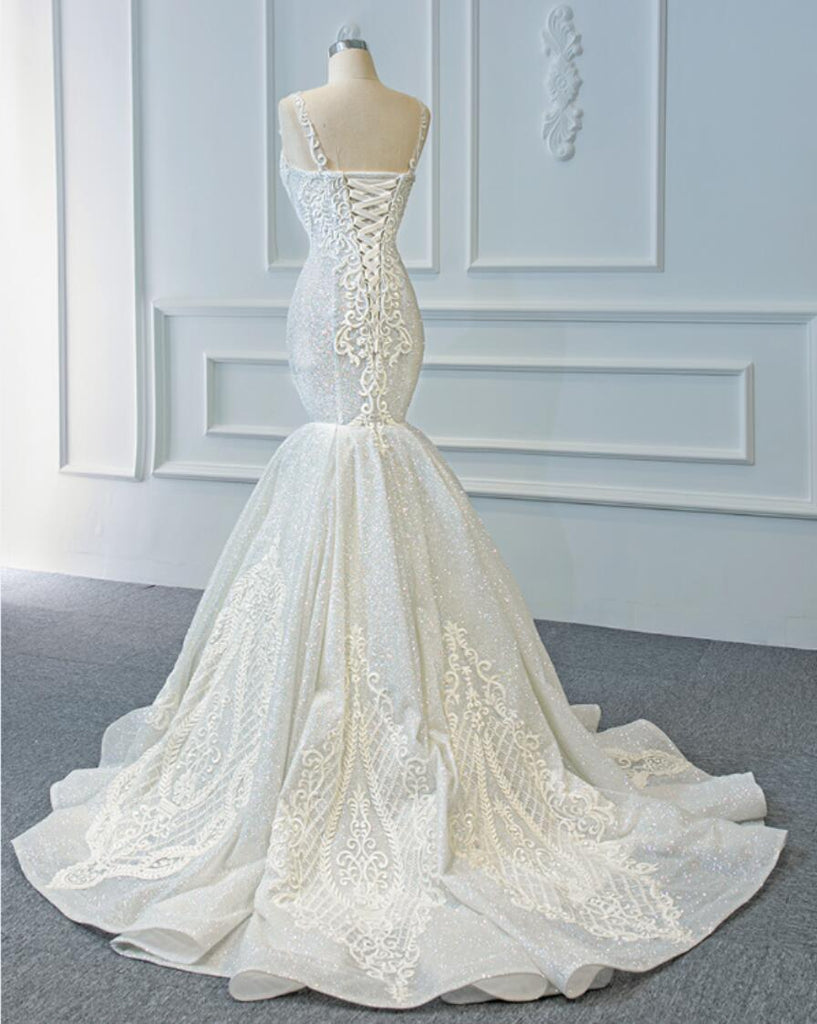 Gorgeous V Neck Lace Mermaid Wedding Dresses, Cheap Wedding Gown, WD720