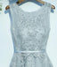 Gray Lace Round Neckline Homecoming Prom Dresses, Affordable Corset Back Short Party Prom Dresses, Perfect Homecoming Dresses, CM251