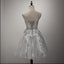 Gray Lace See Through Homecoming Prom Dresses, Affordable Corset Back Short Party Prom Dresses, Perfect Homecoming Dresses, CM236