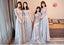 Gray Lace Short Sleeve Long Bridesmaid Dresses, Mismatched Custom Long Bridesmaid Dresses, Cheap Bridesmaid Gowns, BD0001