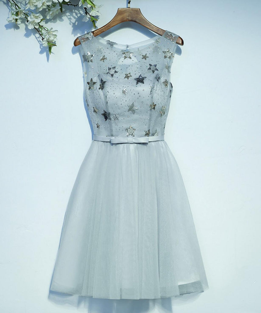 Gray Sequin Open Back Homecoming Prom Dresses, Affordable Corset Back Short Party Prom Dresses, Perfect Homecoming Dresses, CM242