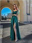 Green A-line High Slit Long Sleeves Maxi Long Prom Dresses,Evening Dresses,12918