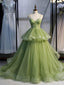 Green A-line Spaghetti Straps Long Prom Dresses Online,Dance Dresses,12480