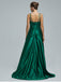 Green A-line Spaghetti Straps Side Slit Cheap Long Prom Dresses,12791