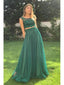 Green A-line Two Pieces Sleeveless Cheap Long Prom Dresses Online,12538