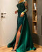 Green Mermaid Long Sleeves High Slit Cheap Long Prom Dresses,12745