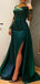 Green Mermaid Long Sleeves High Slit Cheap Long Prom Dresses,12745