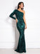 Green Mermaid Long Sleeves One Shoulder Cheap Prom Dresses Online,12773