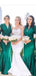 Green Mermaid Long Sleeves V-neck Cheap Bridesmaid Dresses Gown Online,WG954