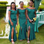 Green Mermaid Off Shoulder Side Slit Cheap Long Bridesmaid Dresses Online,WG1027