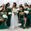 Green Mermaid Off Shoulder Side Slit Cheap Long Bridesmaid Dresses Online,WG1060