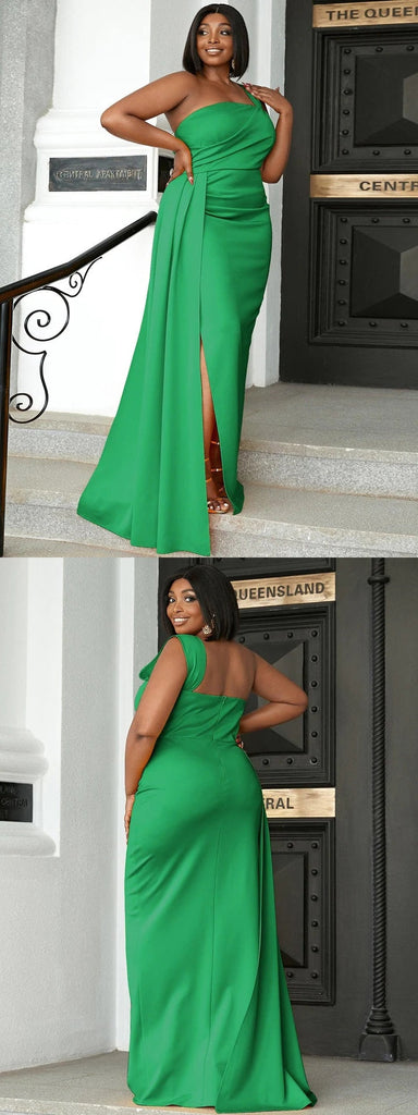 Green Mermaid One Shoulder Cheap Long Bridesmaid Dresses,WG1446