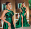 Green Mermaid One Shoulder High Slit Party Prom Dresses, Prom & Dance Dresses,12344