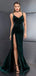 Green Mermaid Spaghetti Straps High Slit Cheap Long Bridesmaid Dresses Online, WG967