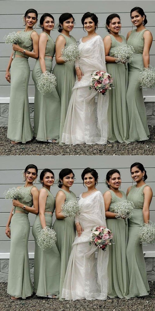 Green Mermaid Two Pieces Cheap Maxi Long Bridesmaid Dresses,WG1496