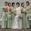 Green Mermaid Two Pieces Cheap Maxi Long Bridesmaid Dresses,WG1496